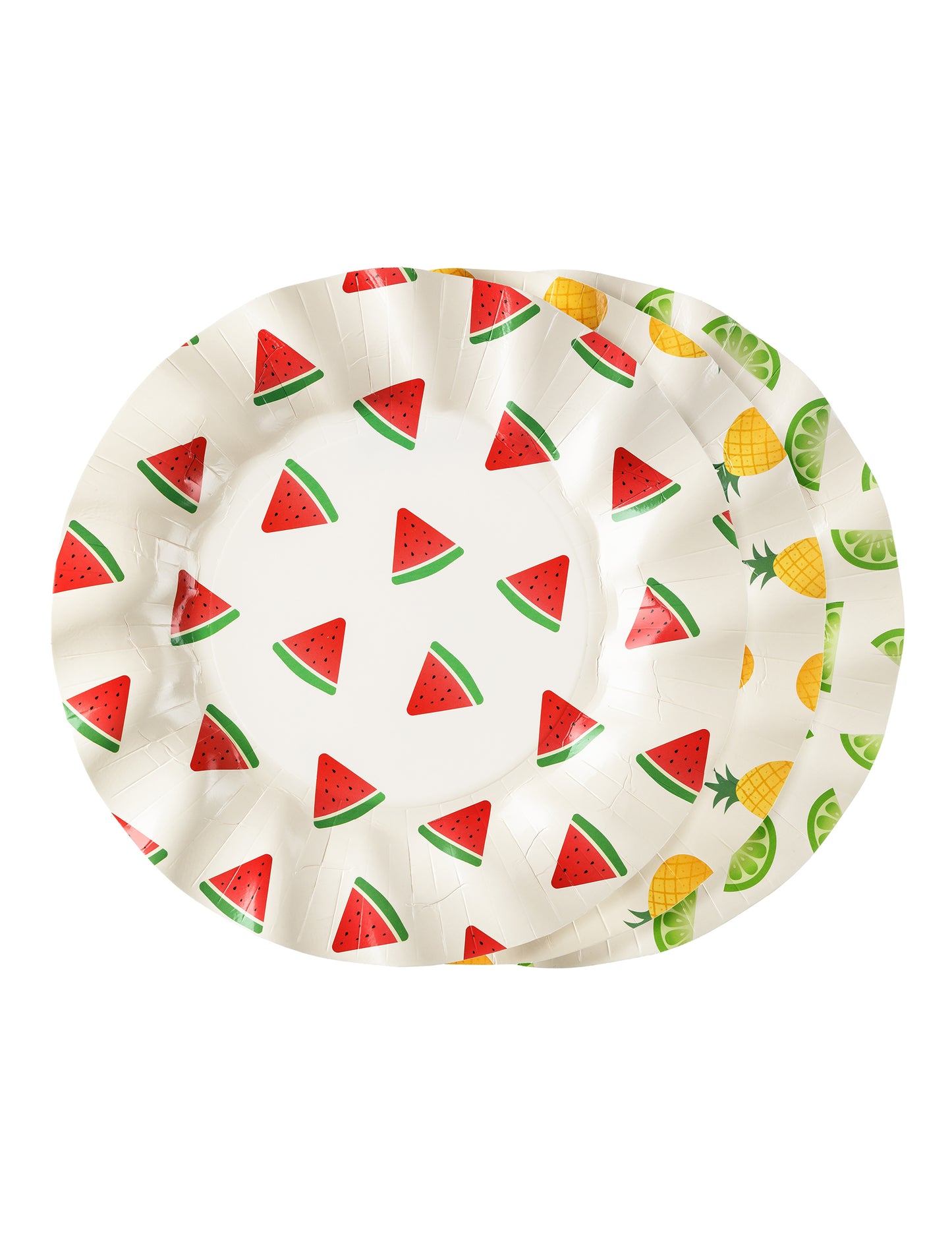 6 Assiettes en carton fruits pastèque, citron, ananas 20,5 cm