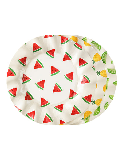 6 Assiettes en carton fruits pastèque, citron, ananas 20,5 cm