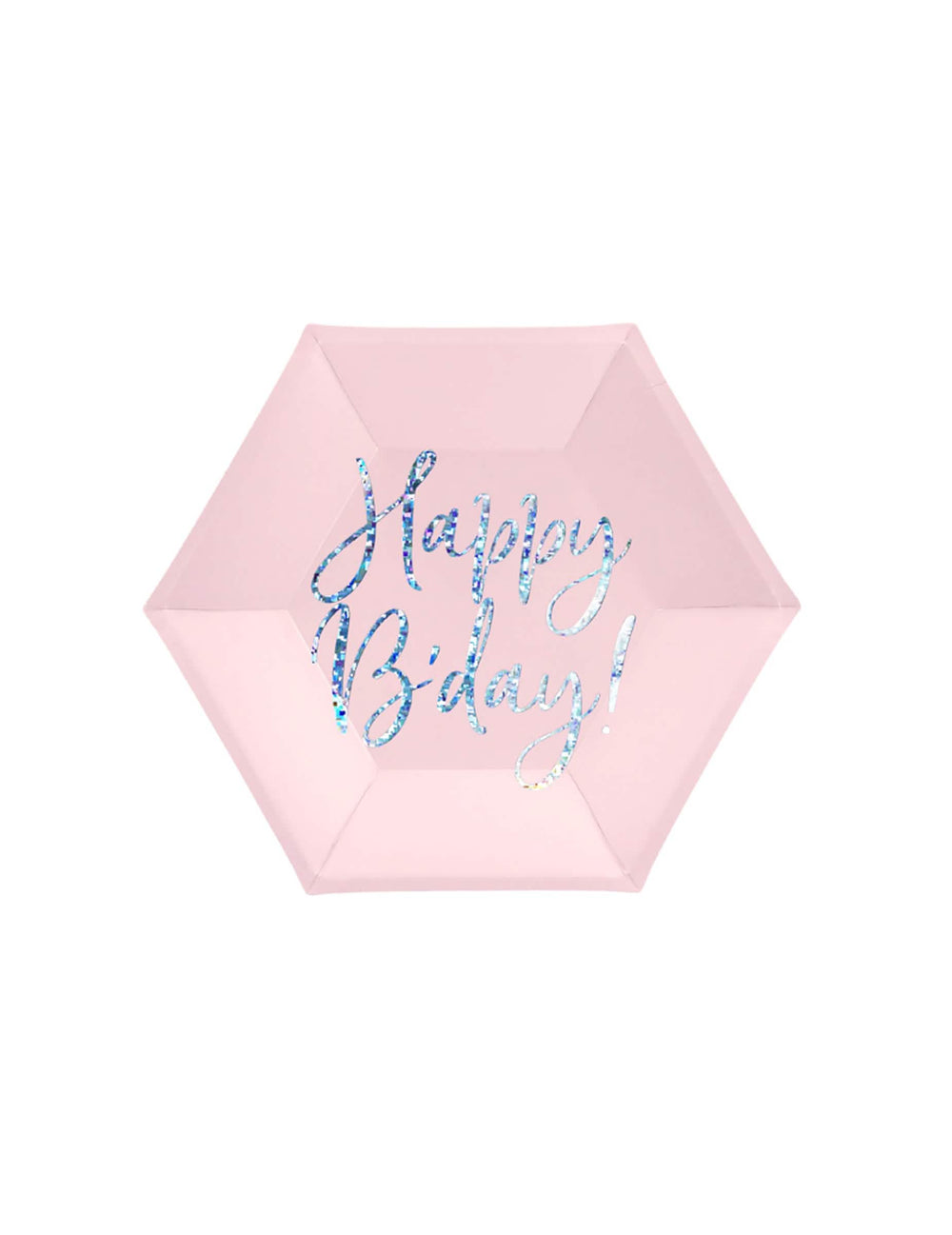 farfurii din carton Happy B'day roz iridescente hexagonale