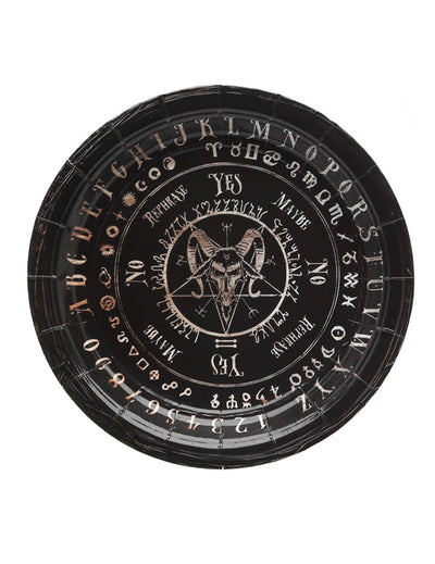 Assiette en carton ouija pour fête noire avec motif Baphomet et alphabet