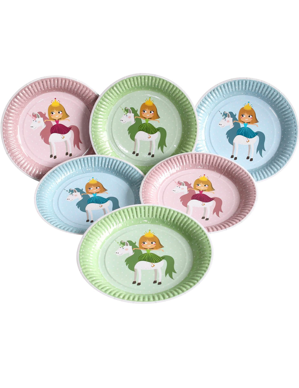 Lot de 6 assiettes en carton Princesse multicolores avec licorne
