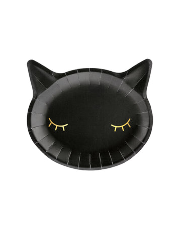 6 assiettes en carton tête de chat noir 22 cm yeux dorés