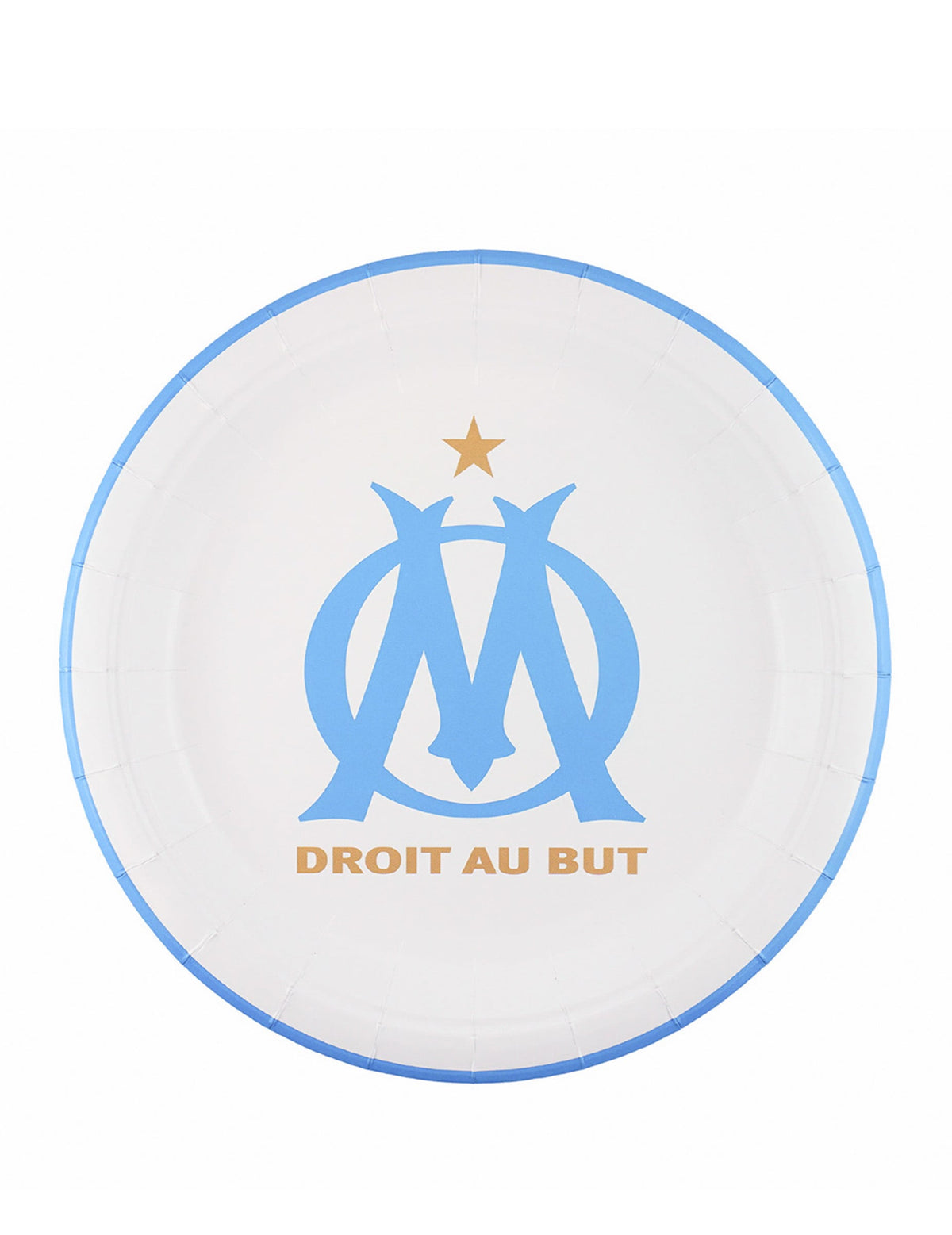 Assiettes rondes OM pour fête blanches et bleues