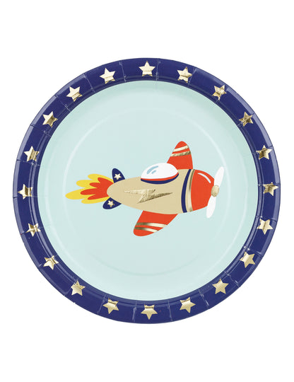6 plăcuțe mici pentru avion 18 cm carton albastru
