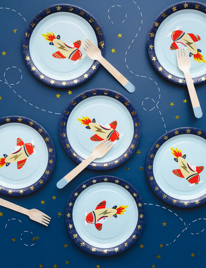 6 plăcuțe mici pentru avion 18 cm carton albastru