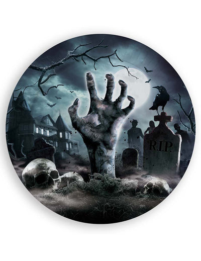 Assiettes revenants du cimetière pour Halloween avec décor de main de zombie et crânes