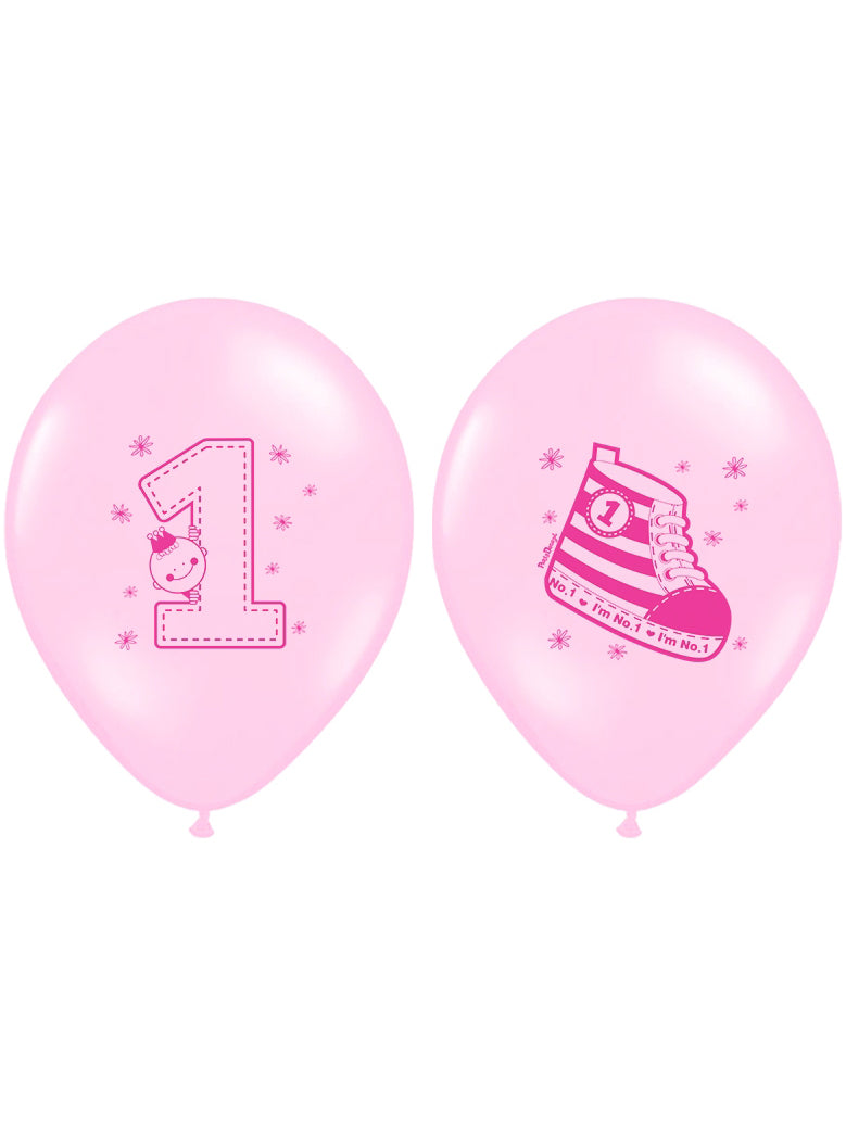 Ballons en latex 1 an pour fille roses biodégradables