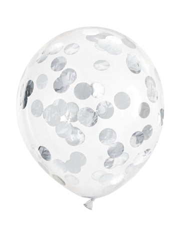 6 baloane transparente cu confetti argintii 30 cm 