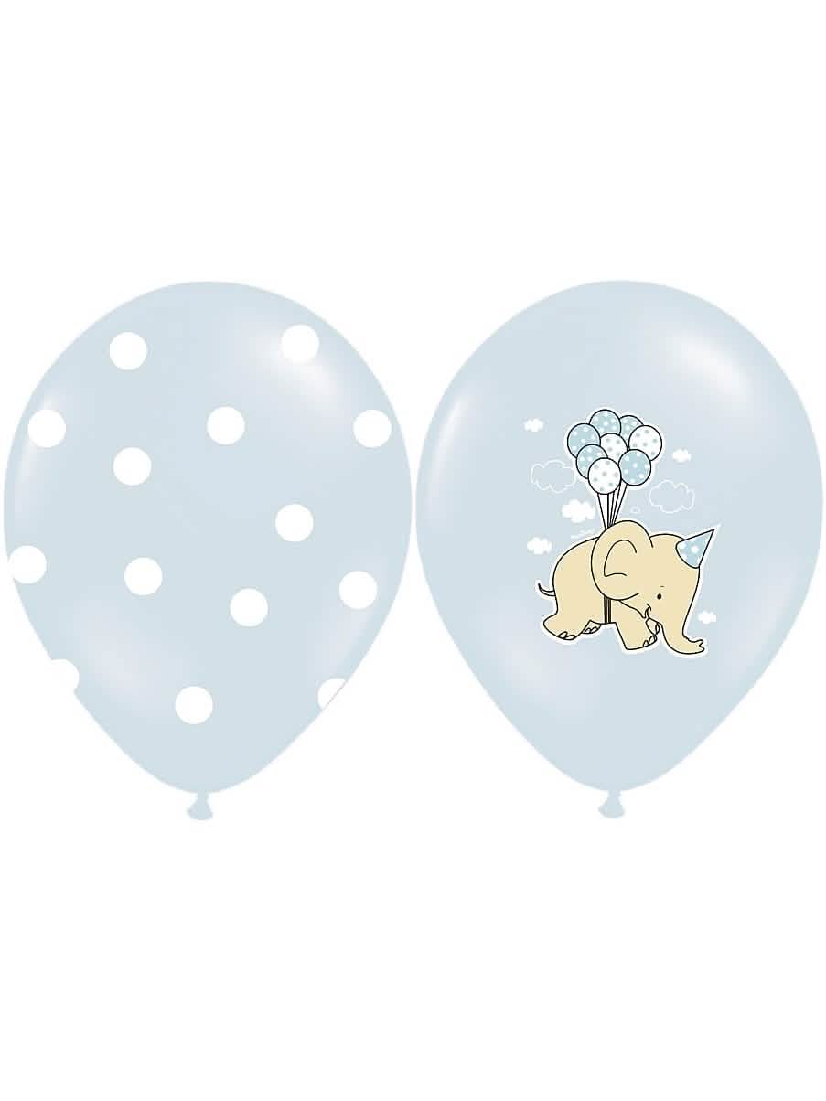baloane din latex albastre biodegradabile cu buline și motiv elefant