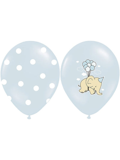 Ballons en latex éléphants bleus biodégradables à pois et motif éléphant