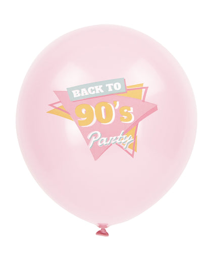 Détail de l'imprimé Back to 90's sur le ballon rose des 6 ballons en latex années 90