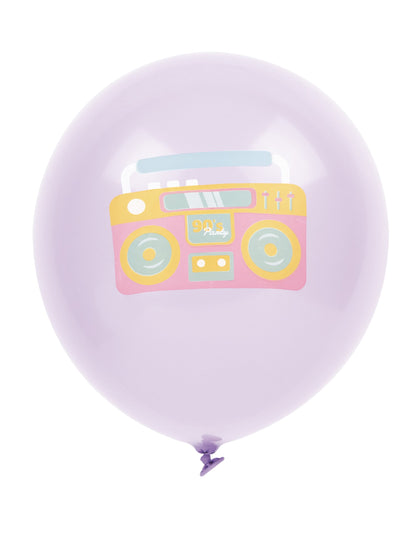 Détail du motif radio sur le ballon violet des 6 ballons en latex années 90