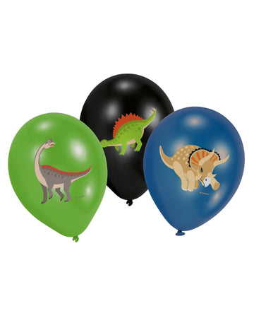 6 baloane din latex dinozauri mari, verde și albastru 27,5 cm