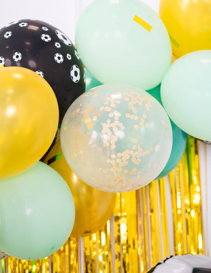 6 baloane transparente din latex cu confetti ocru de aur 30 cm