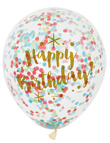 6 baloane din latex la mulți ani confetti multicolori 30 cm