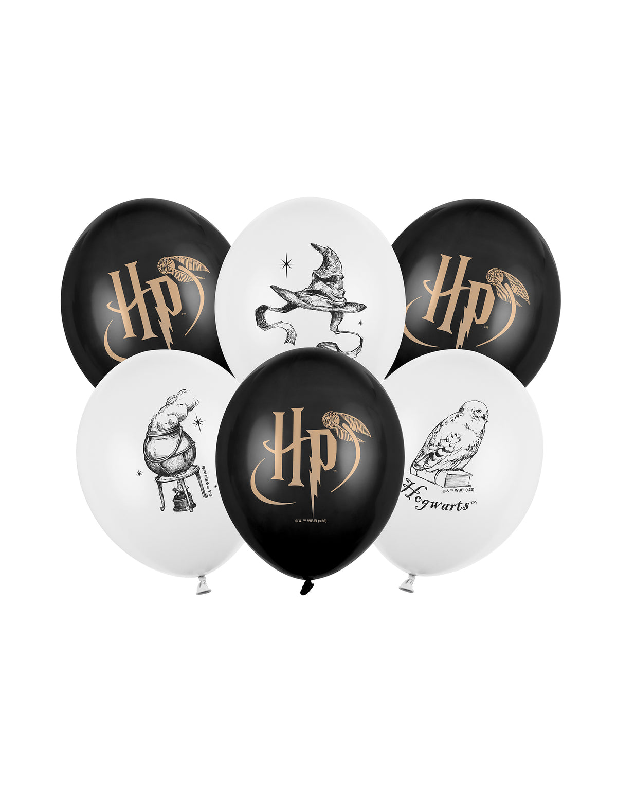 6 Baloane Harry Potter™ alb-negru 30 cm
