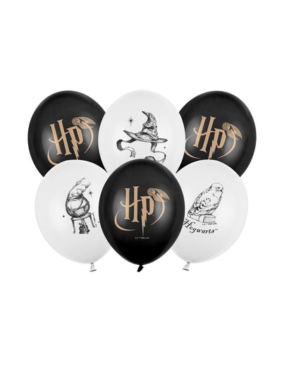 6 Baloane Harry Potter™ alb-negru 30 cm