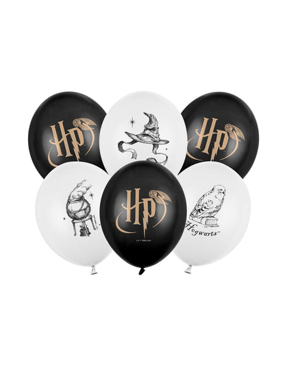 6 Baloane Harry Potter™ alb-negru 30 cm