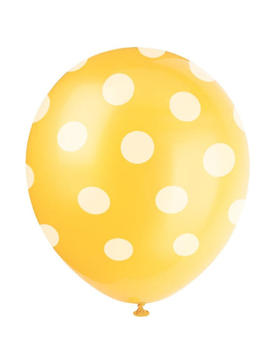 Ballon en latex à pois pour fête jaune à pois blanc