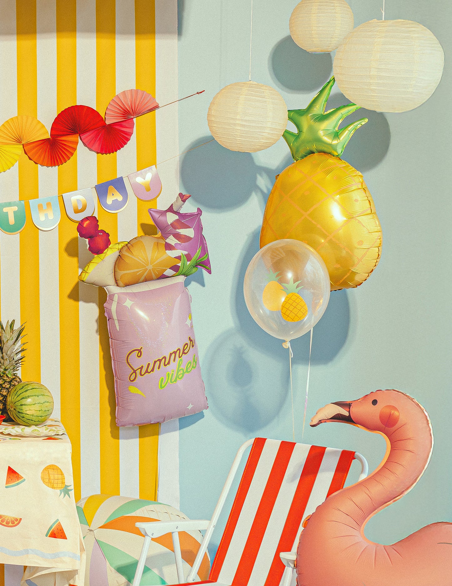6 Ballons latex fruits d'été 30 cm