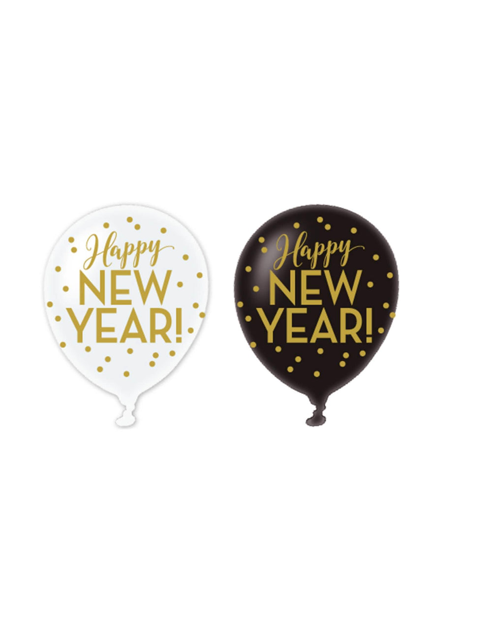 Baloane din latex Happy new year negru alb și auriu