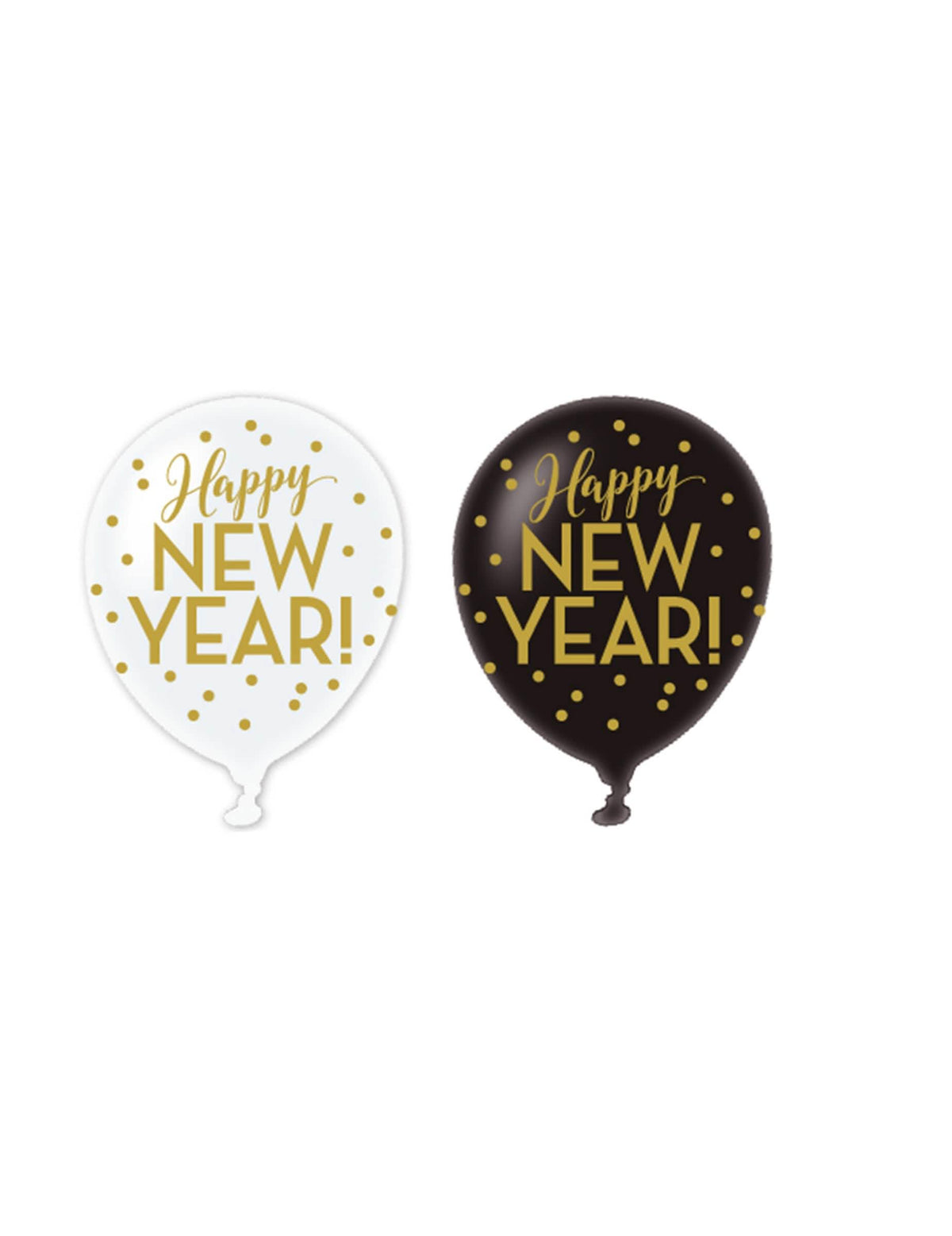 Baloane din latex Happy new year negru alb și auriu