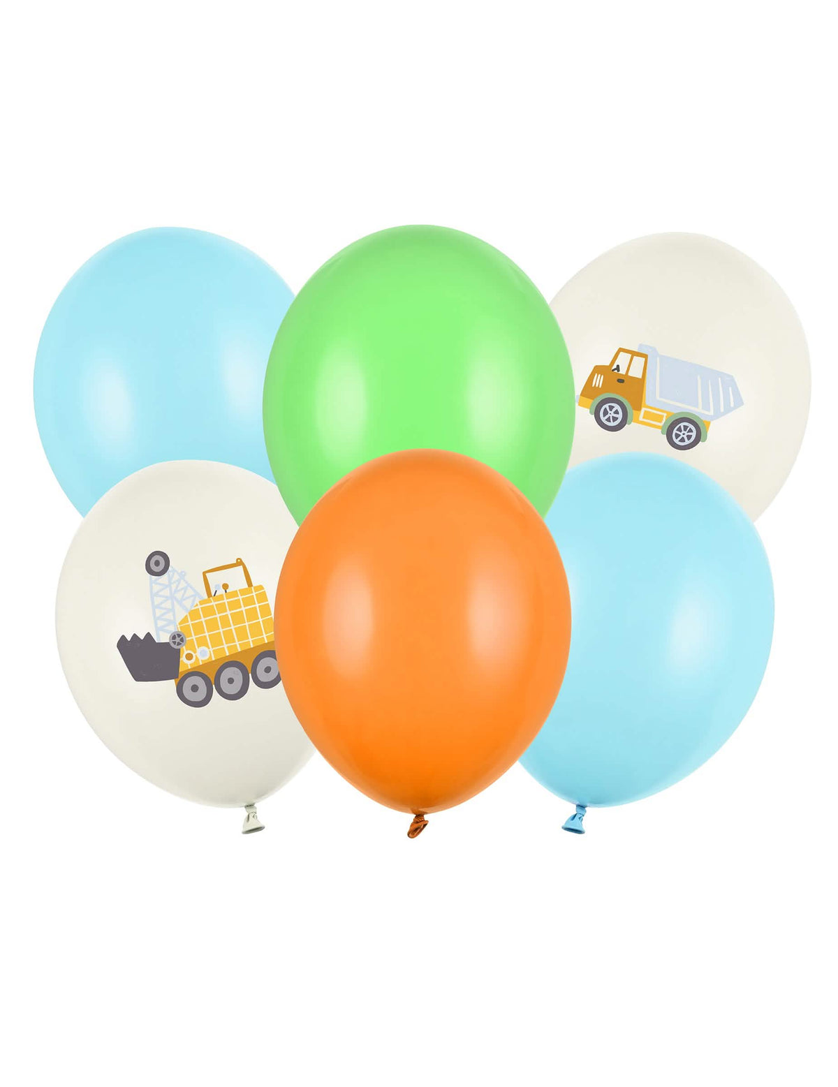 6 baloane din latex cu vehicule de construcții 30 cm