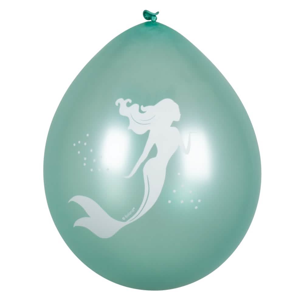 Vederea balonului verde cu model de sirenă albă a baloanelor Sirene Lagune