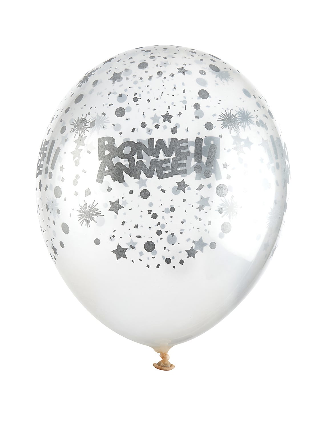Ballons en latex Bonne année transparents et argent