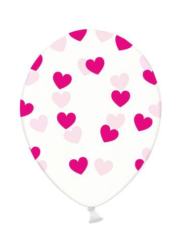 6 baloane transparente din latex inimi roz 30 cm