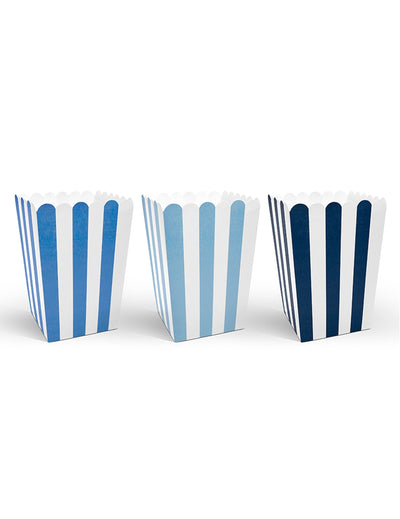 Boîtes à popcorn à rayures pour fête bleues