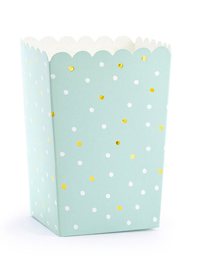 6 boîtes à popcorn en carton menthe à pois blancs et dorés