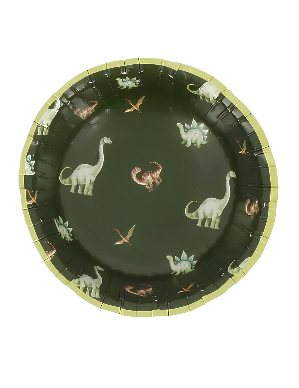 Bols dinosaures pour anniversaire vert en carton avec motifs variés