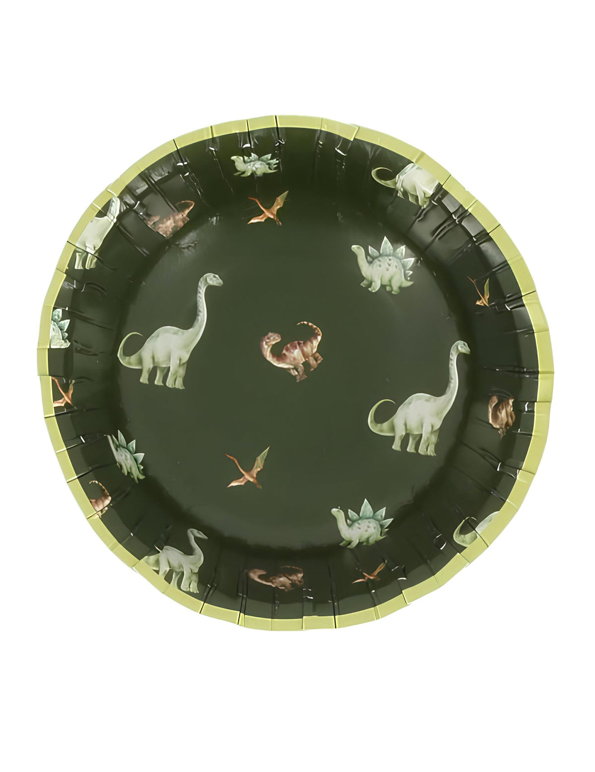 Bols dinosaures pour anniversaire vert en carton avec motifs variés