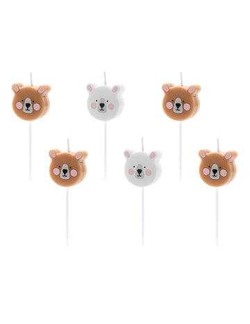 6 Bougies d'anniversaire petits ours bruns et blancs 3 cm