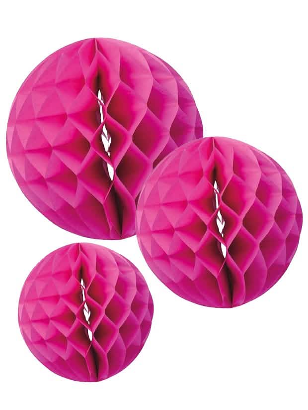 Bile de hârtie alvéolară de agățat pentru decor roz fucsia