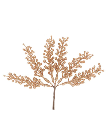 6 ramuri de fructe de pădure cu sclipici auriu-roz 17 cm pe tulpină