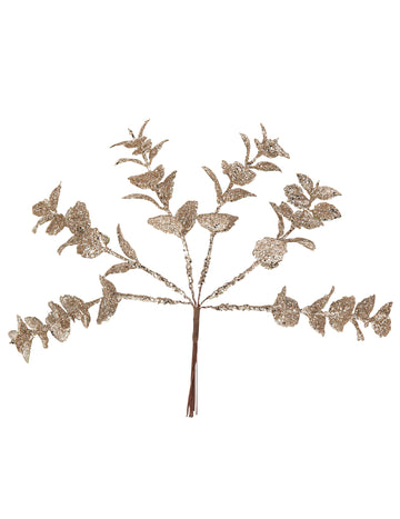 6 crenguțe de eucalipt cu sclipici champagne 17 cm 