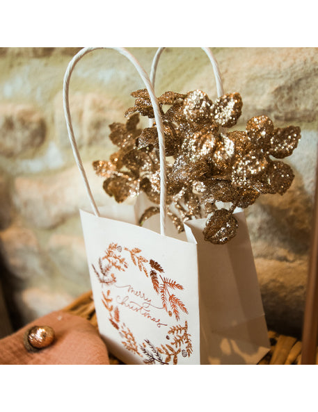 6 crenguțe de eucalipt cu sclipici cupru 17 cm 