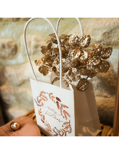 6 crengi de eucalipt cu sclipici de cupru 17 cm pentru un Crăciun magic