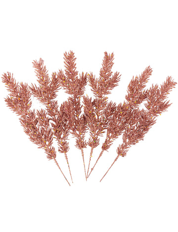 6 crenguțe de brad cu sclipici rose gold 30 cm 