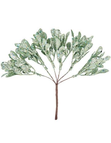 6 ramuri pe tijă cu sclipici mentă 16 cm 
