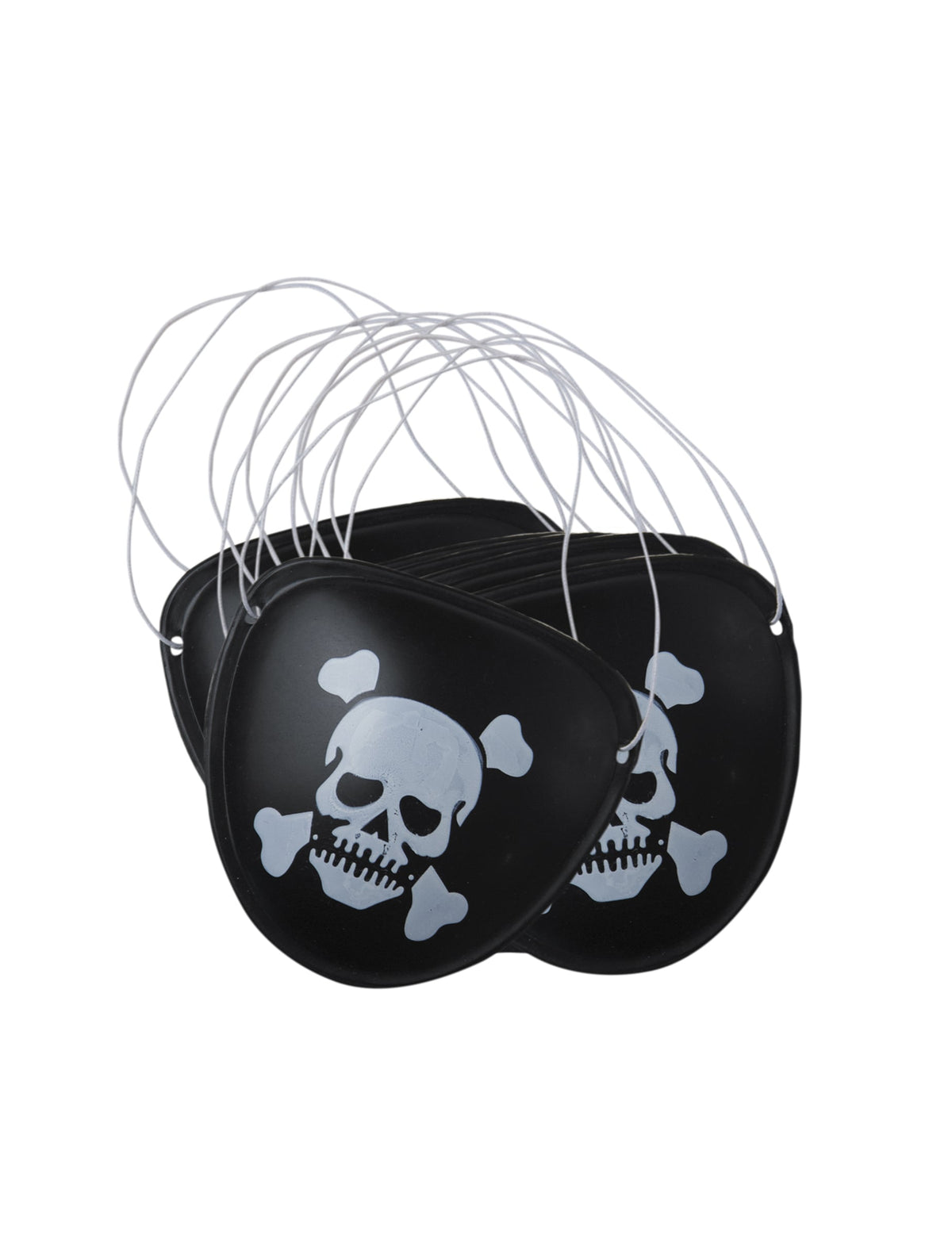 Lot de 6 cache-œil de pirate pour enfant noir en plastique avec tête de mort blanche