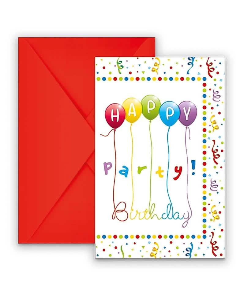 Carte de invitație Happy Birthday pentru aniversare cu plicuri roșii