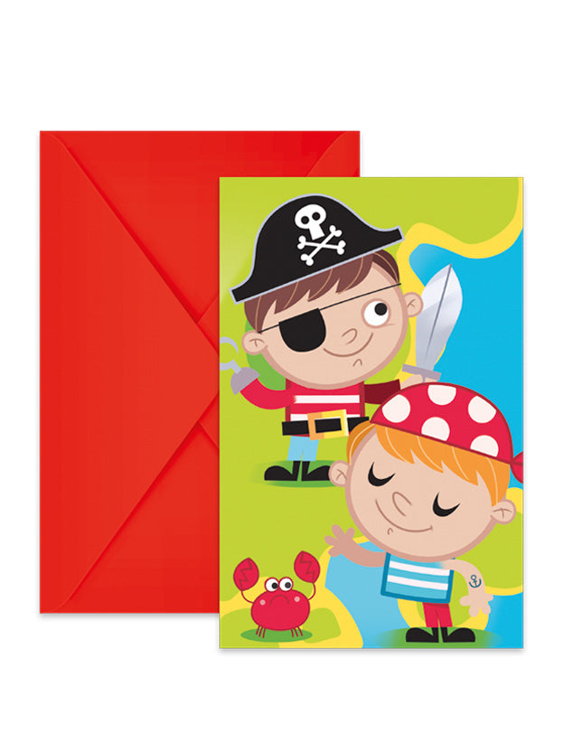 6 Invitații și plicuri la Vânătoarea de comori piraților 14 x 9 cm pentru ziua de naștere