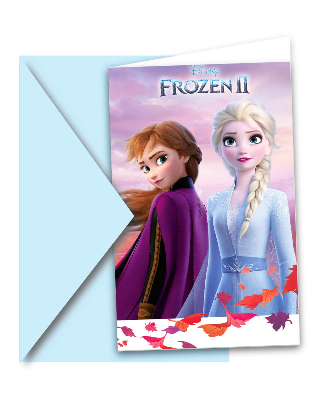 Cartoane de invitație și plicuri Regatul de Gheață 2 pentru copil albastru deschis cu Anna și Elsa