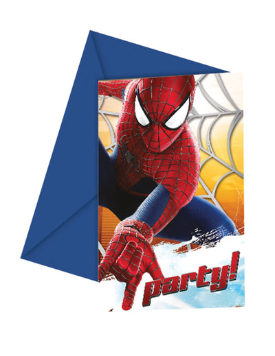 Cartons d'invitations The Amazing Spiderman pour enfant avec enveloppes bleues