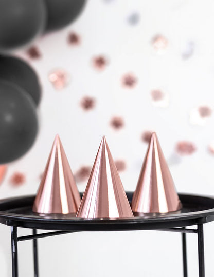 6 chapeaux de fête en carton rose gold 16 cm pour anniversaire