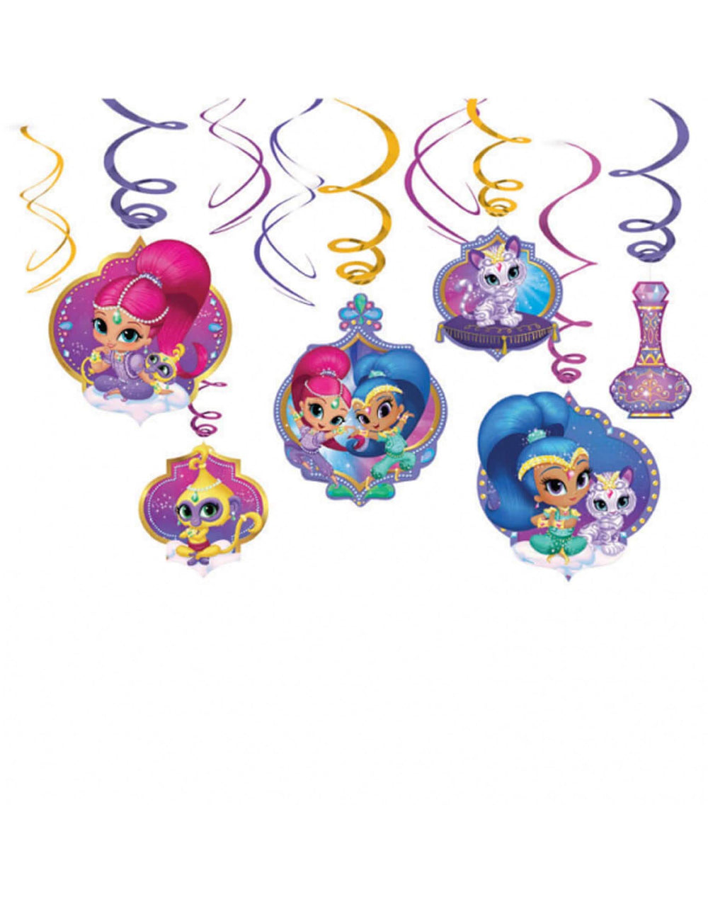 Decorațiuni de agățat Shimmer și Shine pentru copil multicolore cu spirale