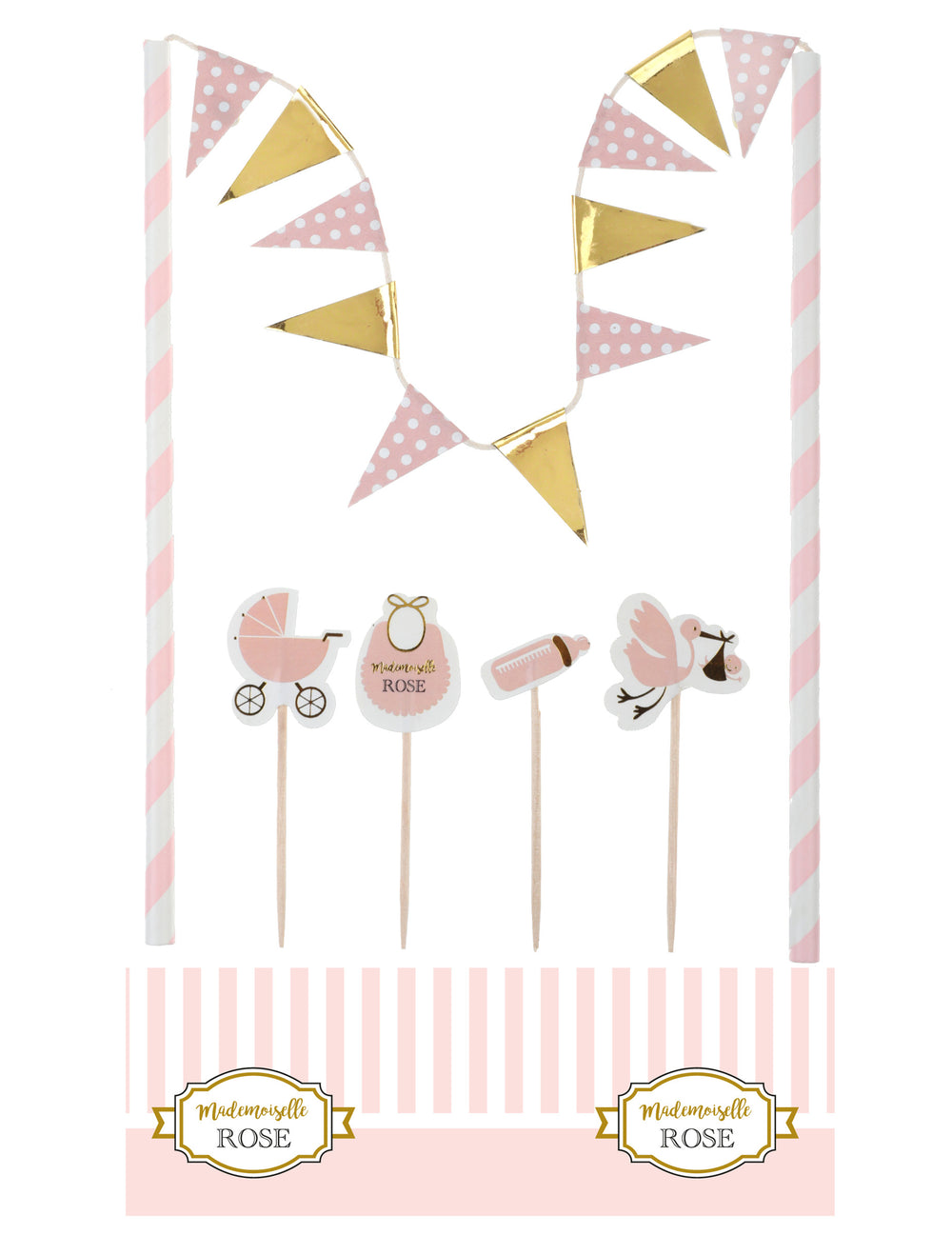 Kit de décorations pour gâteau baby shower pour fille rose et doré